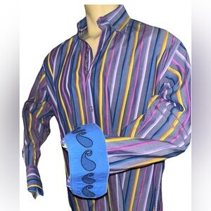 Visconti Uomo Mens Shirt Size XL Pink Button Flip Cuff 2 Ply Mercerized Cotton